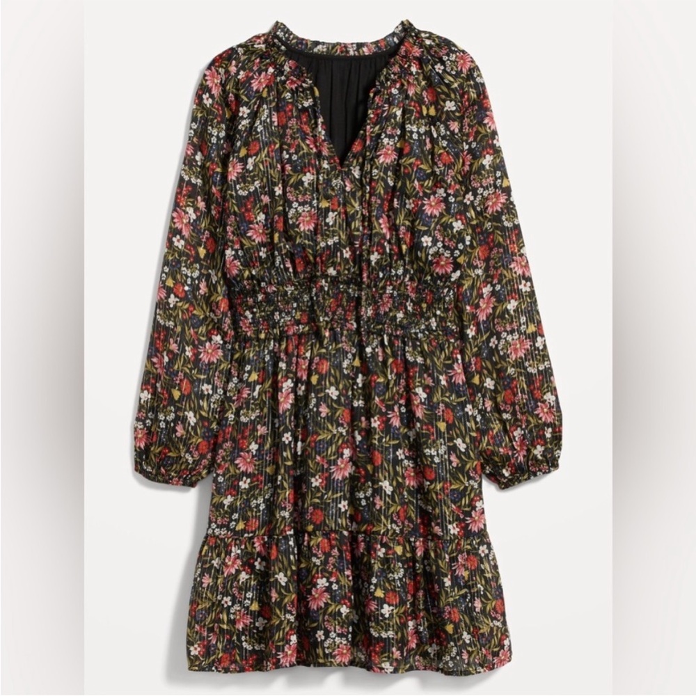 NWT Old Navy Women’s Black Floral Maternity Waist-Defined Smocked Dress - Picture 5 of 14